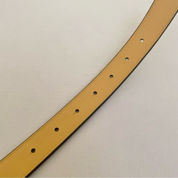 Tory Burch 1” XS Monogram Jacquard Leather Trim Navy/Tan Logo Gold Buckle Belt - Picture 6 of 16